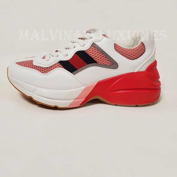GUCCI SNEAKERS RHYTON WHITE PINK WEB DETAIL MESH SHOES sz 37 G 7 US - Picture 8 of 16
